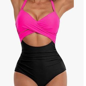Eomenie Women's One Piece Swimsuits Tummy Control Cutout High Waisted Bathing Su